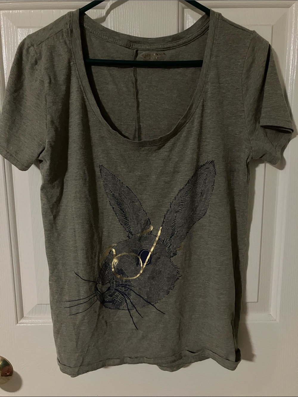 Arizona Jean Co. Short-Sleeve Scoop Neck Tee with Rabbit Graphic and Gold Accent